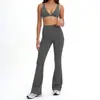 Conjunto de Yoga Cross-border Cor Sólida Alta Elasticidade Feminino Secagem Rápida Justo Cintura Alta Controle de Barriga Micro Flare Calça Corrida Fitness Conjunto de Duas Peças