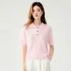 Camiseta de Punto de Cachemir con Cuello Polo Nueva para Otoño e Invierno para Mujer Manga Corta Cómoda Tejido de Canalé Capa Base Suave Agradable a la Piel Adelgazante