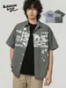 Camisa de Algodón de Manga Corta Wildman Base Estilo Retro Americano Estampado de Graffiti Salpicado Letra Cuadros Verano Nuevo 26