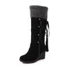 Nuevos Modelos Otoño e Invierno 2026 Amazon Ebay Talla Grande Botas de Nieve con Adorno de Piel Botas de Tacón Cuña Fabricante Venta al por Mayor en Stock