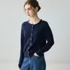 Cárdigan de cachemira grueso de doble hebra, prenda exterior para mujer con cuello redondo, manga larga y ribete de encaje, nuevo top coreano de otoño/invierno con botones