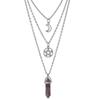 Joyería transfronteriza europea y americana personalizada collar con colgante de cristal de columna hexagonal combinable Collar multicapa para mujer de Luna hueca