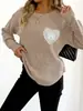 Ropa de Mujer Europea y Americana Transfronteriza con Bolsillo de Encaje Hueco, Tejido de Punto de Felpa Floral, Jersey de Punto Spliced con Cuello Redondo para Otoño e Invierno