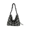 Bolso Grande de Lana a Cuadros Otoño e Invierno para Mujer 2026 Nuevo Estilo Coreano Bolso de Mano Estilo Preppy Casual Gran Capacidad Bolso de Hombro