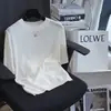 Camiseta de punto de alta gama estilo francés, transpirable, con cuello redondo, manga corta elegante, de Lyocell+Lino con finos brillos, para mujer