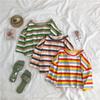 Estilo Coreano de Verano Atuendo para Mejor Amiga Camiseta Sencilla de Rayas Coloridas de Manga Corta Camiseta Pulóver Holgada Estilo Japonés para Estudiantes