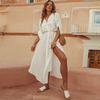 Camisa de Jacquard de Viscose Europeia e Americana de Venda Quente Transfronteiriça, Cintura Marcada, Proteção Solar para Praia, Vestido Sexy de Férias, Saída de Praia para Biquíni