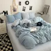 Nuevo Conjunto de Cuatro Piezas para Dormir de Algodón Lavado para Bebés y Madres Conjunto de Tres Piezas para Dormitorio de Estudiantes Color Sólido Sábana Funda de Edredón en