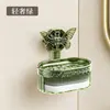 Jabonera con forma de mariposa, para montar en la pared, no requiere taladrar, diseño de doble capa, con esponja incorporada y bandeja de drenaje para el baño