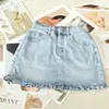 Mini Saia Jeans com Renda de Cintura Alta Modeladora Plus Size, Moda Verão Chic Retrô Estilo Novo