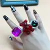 Venda Quente Transfronteiriça Urso Brilhante Mais Conjunto de Diamantes Anel de Moda Fofo Quadrado Geométrico Octogonal Diamante Cintilante Preço de Fábrica Venda Direta