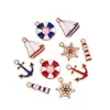 Acessórios de joias de liga metálica com gota de óleo DIY: Veleiro com tema oceânico, âncora, boia salva-vidas, pingentes de farol, acessórios para pulseira e brinco