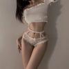 É incrível! Calcinha feminina de renda com cinto e abotoamento ajustável, cintura A4 * calcinha sexy de malha vazada