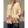 8028# Roupas de Outono Início Gola com Babados Manga Flare Manga Longa Camisa Solta Bordado Rejuvenescedor Top de Alta Qualidade