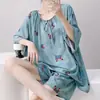 EGG NOVA Conjunto de Verano para Mujer de Algodón y Seda con Top de Manga Corta y Shorts Ropa de Casa Pijama para Mujer Primavera/Verano Se Puede Usar al Aire Libre