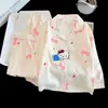 Pijama infantil 100% algodão para meninas, manga longa, primavera e outono, algodão fino com estampa de nuvem de desenho animado, novo estilo de verão 2026, roupa de casa para meninas