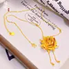 Colar de Flor de Peônia Banhado a Ouro Estilo Antigo, Anel de Flor de Luxo Leve Estilo Chinês, Conjunto de Casamento Feminino
