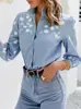 Otoño/Invierno 2025 Ropa Femenina de Comercio Exterior Transfronterizo Europea y Americana Camisa de Manga Larga Floral con Cuello Vuelta y Mangas de Farol Top Más Vendido en Amazon