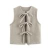Novo Comércio Exterior Europeu e Americano Feminino Tops Cor Sólida Versátil Ornamentos Cinto Laço Moda Retrô Top Colete