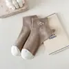 Calcetines para Mujer Primavera y Verano Finos Bordado de Corazón Blanco Perro Rosa Calcetines Cortos Deportivos Lindos Calcetines de Estudiante Calcetines de Barco