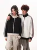 Chaqueta Cardigan Deportiva Estilo Americano Tallas Grandes para Mujer Primavera Otoño Rayas Conjunto de Pareja Sudadera con Capucha Manga Larga para Hombre Cuello Alto Holgado