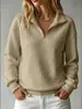 Colección de otoño europea y americana 2026: sudadera de mujer cómoda, holgada, de punto gofrado, color liso, cuello alto, con cremallera, manga larga, patchwork