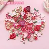 Aleación rosa que gotea aceite, corazón de San Valentín, rosa, accesorio de colgante DIY para pulsera y collar