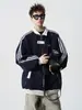 Jaqueta Esportiva Patchwork Pesada Estilo Americano para Homens, Jaqueta Externa Versátil de Marca da Moda para Casais, Jaqueta de Baseball Listrada Cool da Moda de Rua