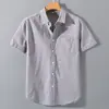 Camisa de Manga Corta de Algodón Lino para Hombre Verano Viento Lino Casual Color Sólido Simple Cuello Pequeño Top para Hombre