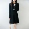 Novedad Otoño e Invierno 2026 Cuello Redondo Punto Trenzado 100% Lana Pura Vestido de Punto Suéter para Mujer Vestido de Punto de Lana