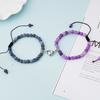 Pulseras de Pareja de Moda Transfronteriza Europea y Americana Más Vendidas Púrpura Turquesa Envejecida con Imanes en Forma de Corazón que se Atraen Ágata Joyería de Piedra Natural