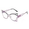 Marco de Metal Liso de Alta Gama Europeo y Americano, Gafas con Marco de Mariposa de Nuevo Color Bloqueado, Espejo Plano Anti-Luz Azul, Transfronterizo 66042