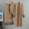 Traje de Punto de Temperamento Perezoso Transfronterizo Europeo para Mujer Nuevo Chaleco Suéter Cárdigan Pantalones de Pierna Ancha Conjunto de Tres Piezas