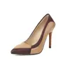 Zapatos de tacón fino para negocios, zapatos de tacón alto para mujer con puntera fina y bloques de color, estilo europeo y americano, zapatos de talla grande 10-1