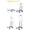 Carrito de empuje y arrastre de cuatro ruedas de acero inoxidable reforzado, carrito de mano doméstico ligero para tirar carga, carrito plegable portátil con barra de tiro, carrito de equipaje