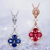Venda quente europeia e americana quatro diamantes pipa gota d'água pingente de diamante grupo de luxo incrustado diamante completo Zircônia Rubi Azul pingente de flor