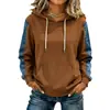 Sudadera con Capucha Patchwork de Manga Europea y Americana para Mujer, Color Block Raglán Holgada con Bolsillos y Cordón, Blanca
