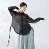 Disfraz Clásico de Danza Jazz Unisex para Mujer Camisa Holgada de Manga Larga con Lazo Lateral Top Fluido para Práctica Diaria