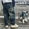 Jeans de Invierno para Niños con Bordado de Parche en Bolsillo Trasero, Pantalones Casuales Estilo Coreano Forrados de Polar, Pantalones para Niños Pequeños de Moda