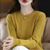 Camiseta base de encaje suave y casual con cuello redondo para mujer, nuevo suéter de punto elegante de otoño e invierno, corte holgado