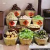 Cestas de Bambú Estilo Antiguo para Exhibir Productos Secos y Verduras, Cestas Decorativas para Exhibidores Abiertos, Cestas de Exhibición para Restaurantes de Hot Pot, y Cestas de Exhibición para Exhibidores de Tiendas