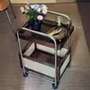 Carrinho Pequeno Usado, Mesa Lateral Móvel, Rack de Armazenamento de Lanches com Rodas, Rack de Armazenamento de Rattan Vintage, Madeira Maciça