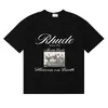 2025 Verão Masculino Rhude High Street Estampado Respirável Manga Curta Marca de Moda Camiseta de Manga Curta Pulôver Verão