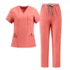 Uniforme Médico Cruzado Elástico Secagem Rápida Gola V Manga Curta Conjunto de Uniforme de Trabalho para Médico Enfermeiro