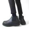Botas Martin de Suela Gruesa Estilo Británico para Hombre, Botas Chelsea, Zapatos de Cuero de Caña Alta Tendencia en Negro