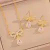 [Set] Collar con Lazo Dulce y Amor Pendientes Set Collar de Circonita Clavícula Fresca y de Alta Gama para Mujer