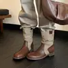 Um sapato, quatro estilos~Botas de moda outono e inverno 2026, couro bovino de primeira camada, fivela de cinto, salto grosso, coloridas, removíveis e estilosas, para mulheres