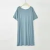 Vestido de Casa de Modal para Verano con Cuello Redondo, Espalda Cruzada, Manga Corta, Nuevo Ajuste Holgado con Bolsillo Lateral Único, Talla Grande