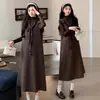 Mono Vestido de Maternidad Estilo Coreano de Lunares Otoño/Invierno 2026 + Top con Volantes Conjunto de Dos Piezas para Maternidad