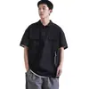 Camisa tipo polo de manga corta de marca moderna para hombre, camisa estilo americano, decoración de cordón y cremallera de verano vintage, camiseta con bolsillo de trabajo transfronterizo